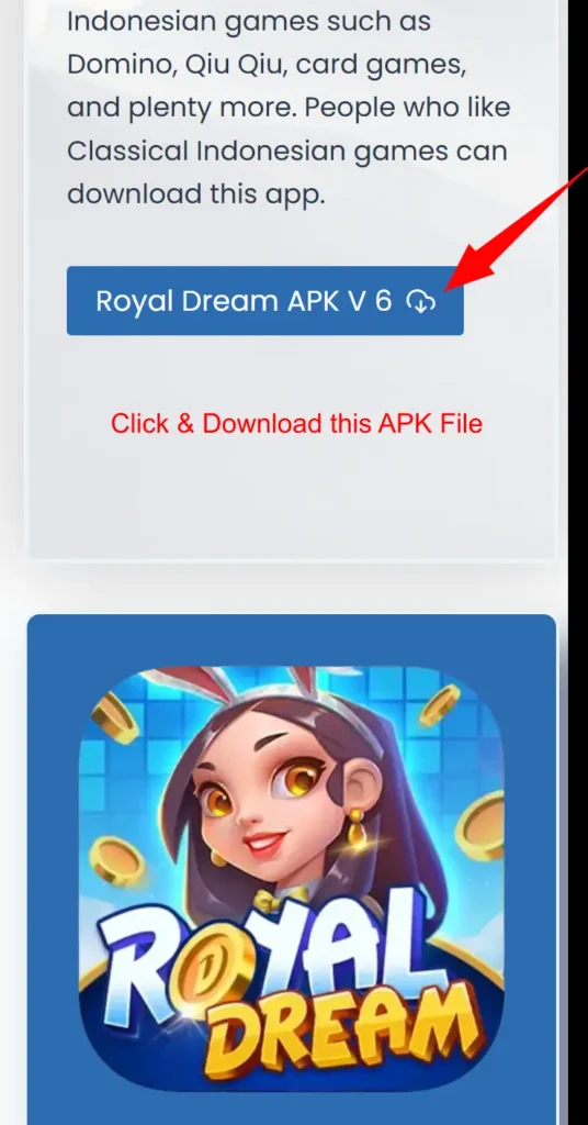 Main Front Page Royal Dream APK- EN 14 download Royal Dream Apk second step